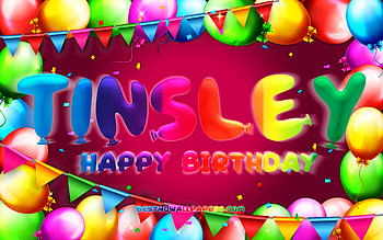 Happy Birtay Tinsley, , colorful balloon frame, Tinsley name, purple background, Tinsley Happy Birtay, Tinsley Birtay, popular american female names, Birtay concept, Tinsley HD wallpaper