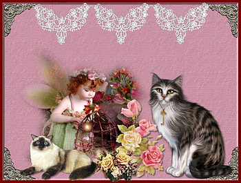 victorian child with her cats by slm, fairie on pink, cats, easter, flowers, lace, victorian HD wallpaper
