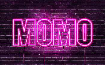Happy Birtay Momo, , pink neon lights, Momo name, creative, Momo Happy Birtay, Momo Birtay, popular japanese female names, with Momo name, Momo HD wallpaper