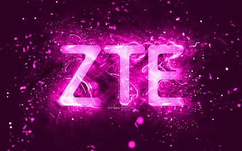ZTE purple logo, , purple neon lights, creative, purple abstract background, ZTE logo, brands, ZTE HD wallpaper