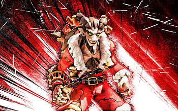 Junkrat, grunge art, Overwatch, creative, Overwatch characters, red abstract rays, Junkrat Overwatch HD wallpaper