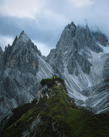 Nature, Grass, Sky, Mountains, Rocks, Human, Person HD phone wallpaper