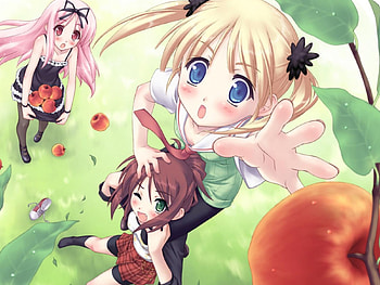 Apple Picking, apple, blushing, anime, anime girls HD wallpaper