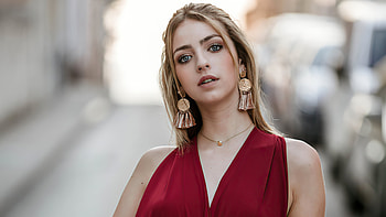 Red Clothing Blonde Girl , red-dress, blonde, girls, model HD wallpaper