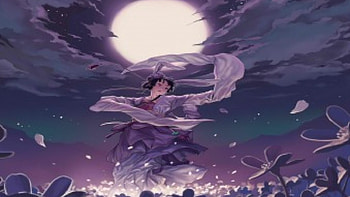 Dance under the Moon, purple, moon, cute, woman, beauty HD wallpaper