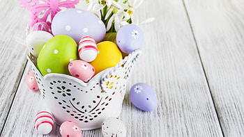 Colorful Easter Eggs White Basket Happy Easter HD wallpaper