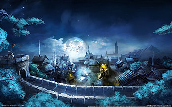 Blue Night, night, blue, trine 2, 3d, moon, fantasy, trine, video game, cg, game, , sky HD wallpaper