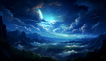 Stellar_Twilight_Over_Mountain_Valley, Anime, AI Art, illustration HD wallpaper