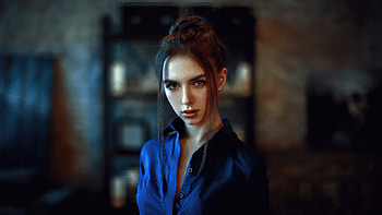 Blue Shirt Girl Brunette , girls, brunette, model HD wallpaper