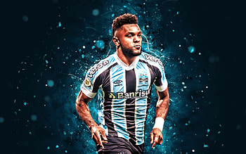 Miguel Borja, , 2021, Gremio FC, colombian footballers, soccer, Miguel Angel Borja, Brazilian Serie A, football, blue neon lights, Miguel Borja Gremio, Miguel Borja HD wallpaper