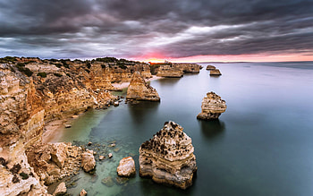 coast line sunset, fun, cool, nature, sunset, ocean, beach HD wallpaper