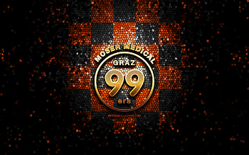 Graz 99ers, glitter logo, ICE Hockey League, orange black checkered background, hockey, austrian hockey team, Graz 99ers logo, mosaic art HD wallpaper