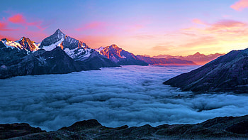 Weisshorn, Randa, Switzerland, fog, morning, landscape, sky, alps HD wallpaper