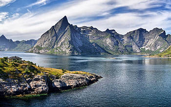 Nature, Mountains, Sea, Rocks, Rise, House, Height, Day, Elevation HD wallpaper