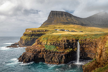 Waterfall from the Faroe Islands, island, waterfall, nature, mountains HD wallpaper