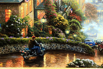 San Francisco, Lombard Street, artwork, car, house, trees, bike, wall, flowers HD wallpaper