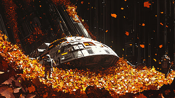 Alien Autumn: A Sci-Fi Leaf Pile Adventure, Sci Fi, leaf pile, spacecraft, autumn leaves, Science Fiction HD wallpaper