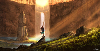 Art, Rocks, Waterfall, Journey, Girl HD wallpaper