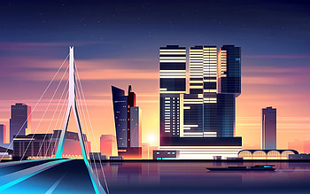Rotterdam Skyline, Synthwave Cities HD wallpaper