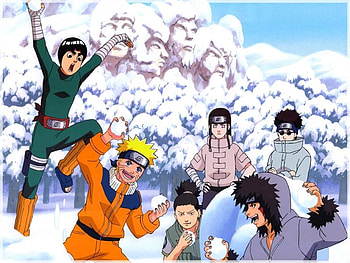 snow ball fight, shikamaru, anime, snow, kiba, neji, naruto, rock lee, shino HD wallpaper