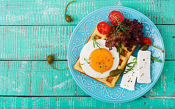 Breakfast, waffle, eggs, food HD wallpaper