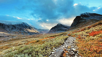 Kebnekaise, Sweden, sky, rocks, path, landscape, clouds, stones HD wallpaper