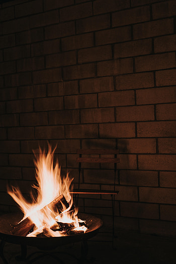 Fire, Bonfire, Dark, Flame, Chair, Firewood HD phone wallpaper