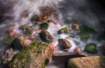 Outdoor, rocks, water, moss HD wallpaper