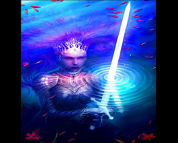 Lady Of The Lake, crown, excalibur, lady of avalon, water, woman HD wallpaper