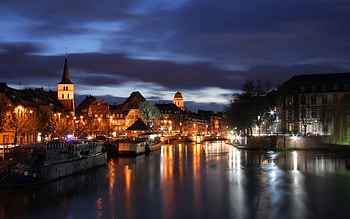 Landscape, Cities, Rivers, Night HD wallpaper