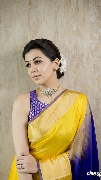 Nikki Galrani, Yellow Saree HD phone wallpaper