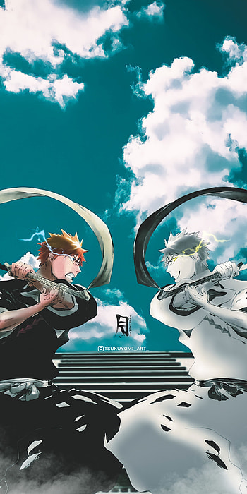 Ichigo vs White Ichigo, sky, Ichigo Kurosaki, Ichigo edit, Kurosaki Ichigo, Bleach edit, Ichigo Kurosaki edit, Bleach, Bleach anime HD phone wallpaper