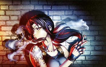 Something Smoking, revy, long hair, beauty, nice, sinister, wall, female, sexy, sweet, hot, black lagoon, girl, beautiful, anime girl, anime, pretty, smoke, lovely, realistic, cigarette HD wallpaper