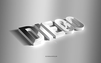 Diego, silver 3d art, gray background, with names, Diego name, Diego greeting card, 3d art, with Diego name HD wallpaper