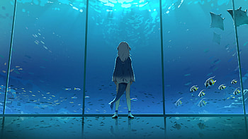 Anime Girl Glass Underwater Fishes Anime Girl HD wallpaper