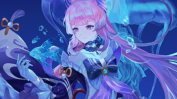 Pink Hair Sangonomiya Kokomi With Blue Dress Genshin Impact HD wallpaper