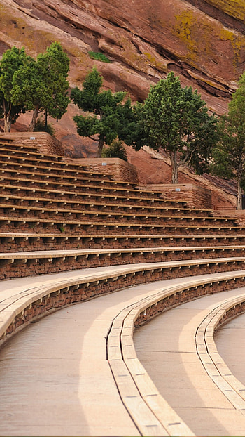 Red Rocks Amphitheatre, Travels, Empty bleacher seats, Windows 10 spotlight HD phone wallpaper