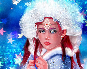 ~Winter Blue Angel~, winter, blue, holidays, colors, stars, digital art, snow, weird things people wear, beautiful, creative pre-made, angels, mixed media, love four seasons, fantasy, pretty, christmas, girls, xmas and new year, redhead, lovely HD wallpaper