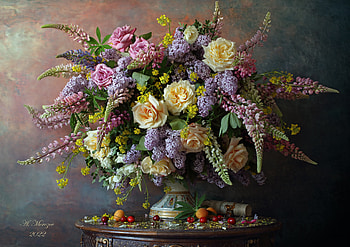 Lilacs, Roses, Flowers, Still life HD wallpaper