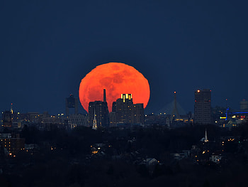 Landscape, Cities, Sunset, Moon HD wallpaper