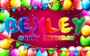 Happy Birtay Bexley, , colorful balloon frame, Bexley name, purple background, Bexley Happy Birtay, Bexley Birtay, popular american female names, Birtay concept, Bexley HD wallpaper
