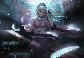 Underwater, anime girl, queen, fantasy HD wallpaper