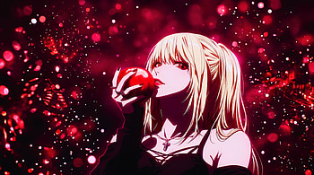 Death Note - Gothic alternative anime blonde girl Misa Amane shinigami eyes in red aesthetic wall, Anime Girl HD wallpaper