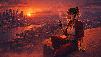 Cyberpunk Girl Watching The City, cyberpunk, girl, city, artist, artwork, art, digital-art, deviantart HD wallpaper