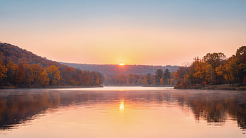 Autumn Mirror: Sunset, Lake, Sunrise HD wallpaper