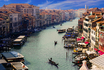 City, river, apartments, Venice, boats HD wallpaper