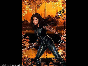 dagger woman, garden, dagger, black suit, woman HD wallpaper
