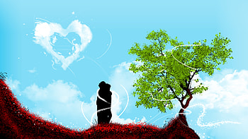 Amor Natural, naturetree, magic, design, art, amor, girl, people, fantasy, boy, love, sky, heart, cloud HD wallpaper