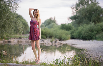 Women Red Dress Outdoors , girls, model, outdoors HD wallpaper