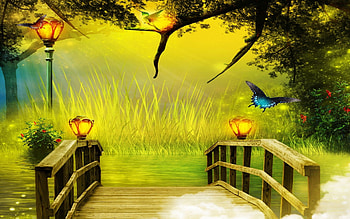 THE OTHER GOLDEN BRIDGE, FOREST, GOLDEN, BUTTERFLIES, BRIDGE HD wallpaper